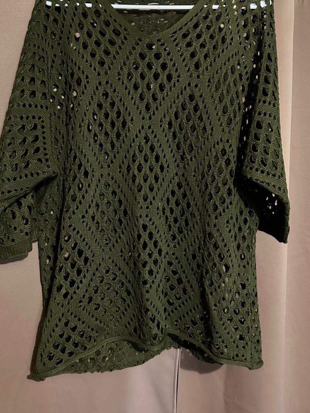 Source Unknown Olive Green Open-Knit Crochet Sweater